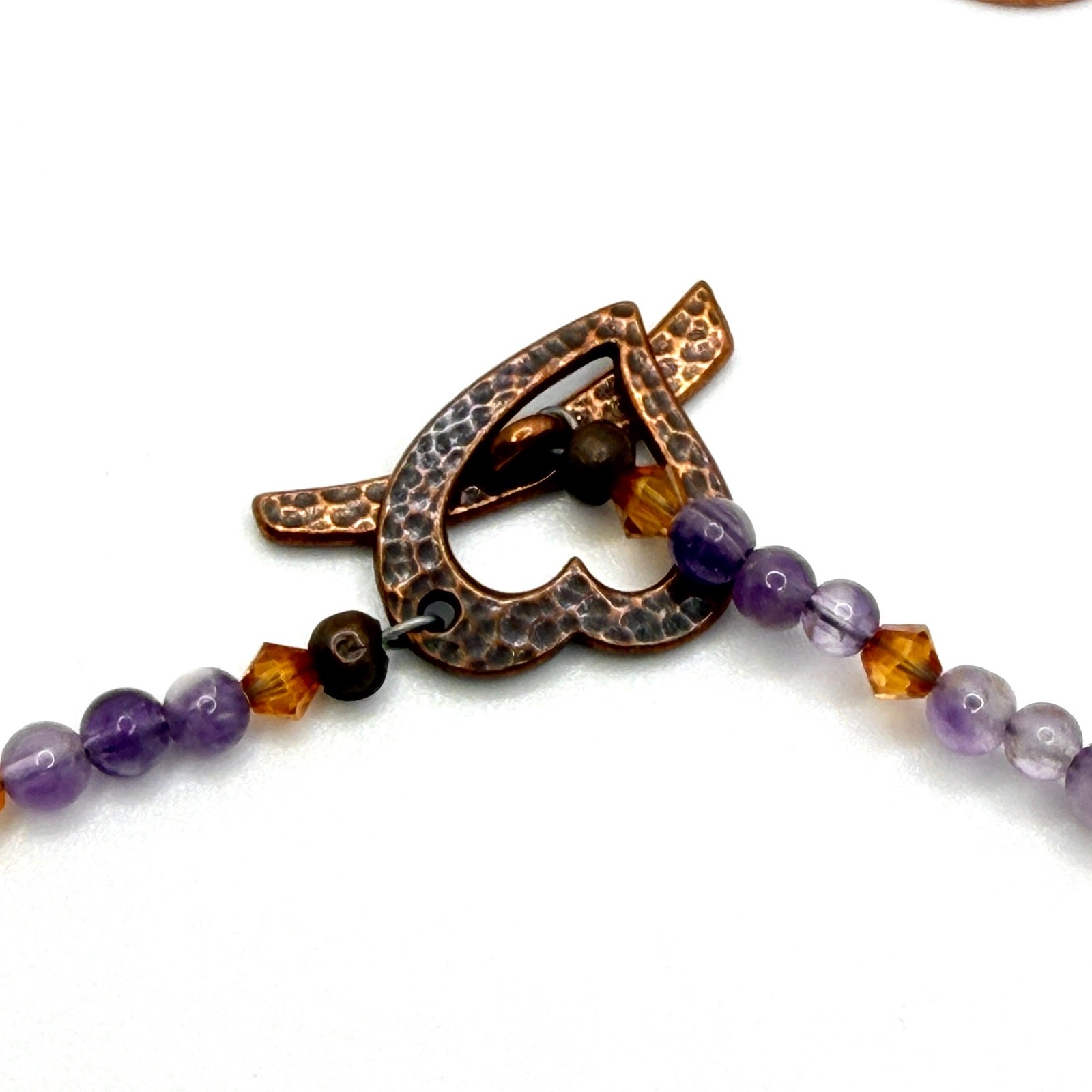 Vintage 90s Raw Amethyst Citrine Large Crystal Copper Heart Toggle Necklace