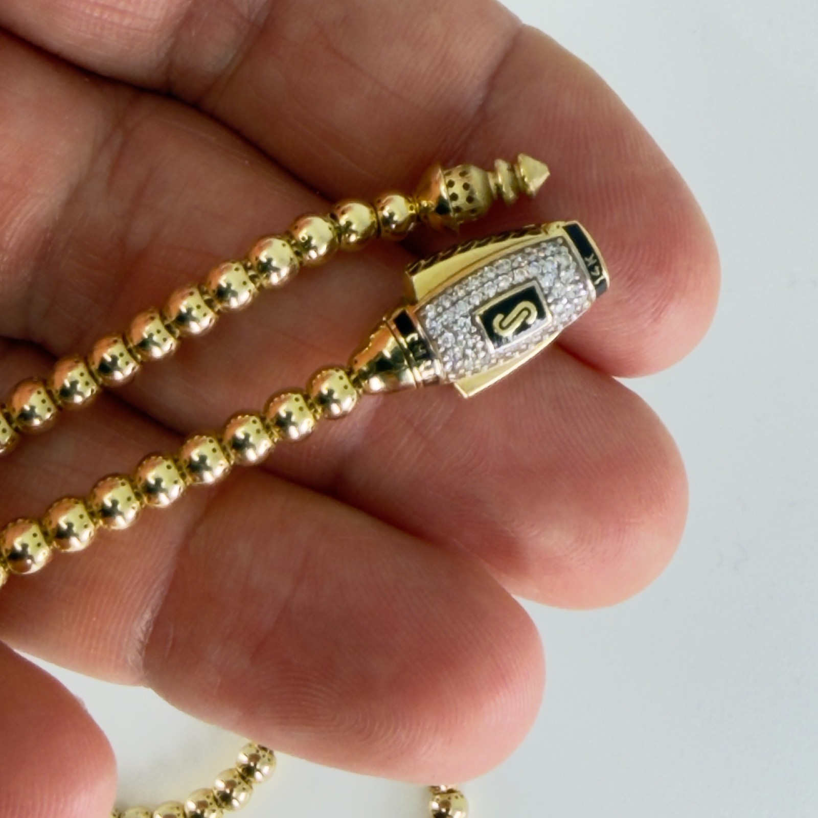 Monaco Chain BUB Pave Lock Necklace 14K Gold 3.8mm 22 inch Swarovski Mens