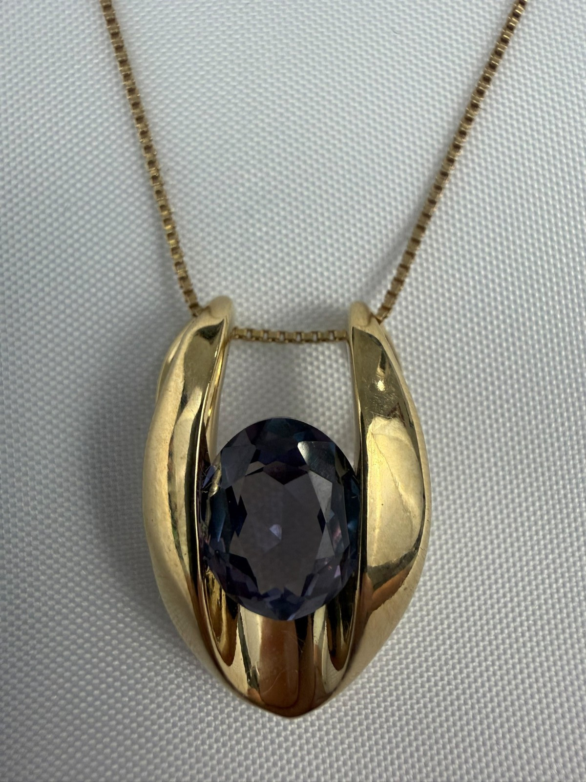Vintage UTC 925 Gold Plated Color Change Lab Sapphire Necklace 18in 6.9g