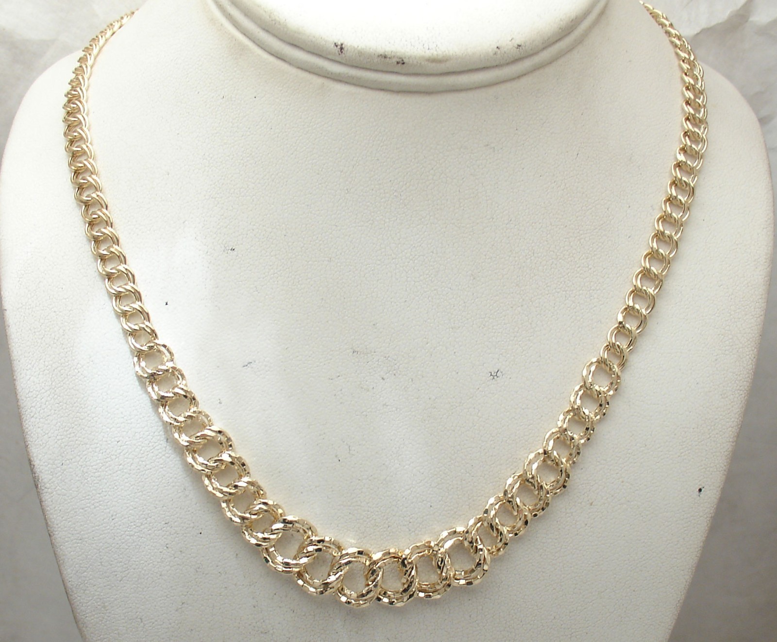 Technibond Diamond Cut Double Curb Chain Necklace 14K Yellow Gold Plated Silver