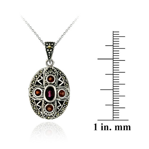 Silver Genuine GARNET Cross Marcasite Locket