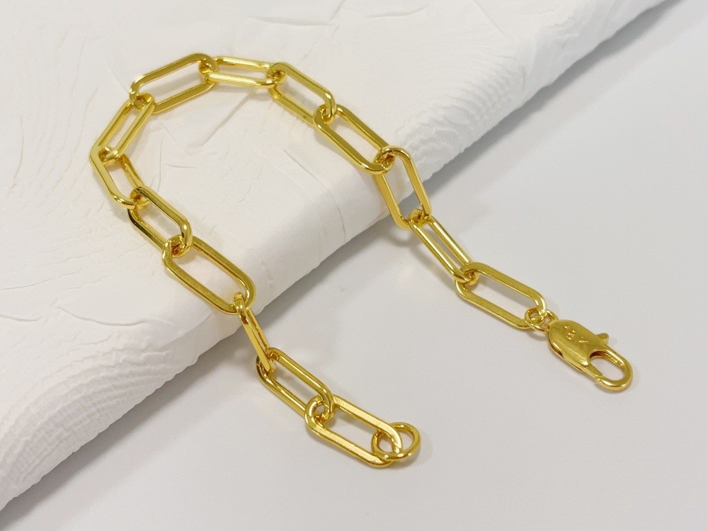 18k Yellow Gold 7.5mm Paperclip Chain Cable Rolo Link Bracelet Womens Men 7.5″