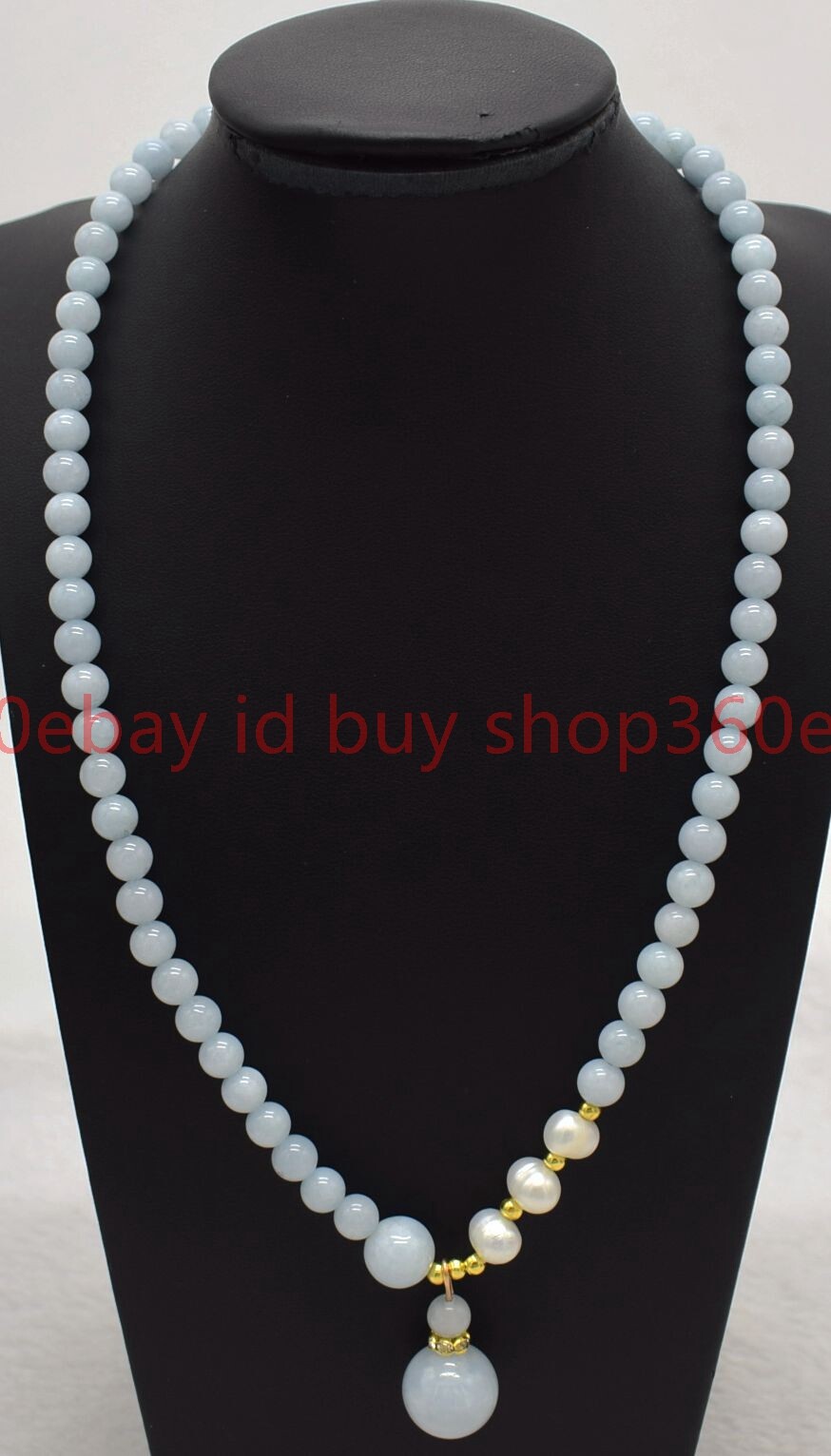 Natural 6mm Blue Aquamarine Round Gems Bead White Pearl Pendant Necklace 16-32in