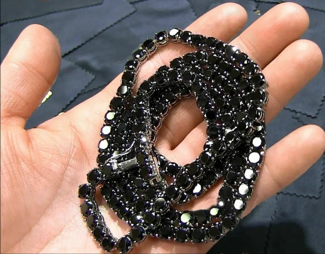 Black Diamond Tennis Chain Necklace 4 mm 22 Inches Quality AAA Certified !