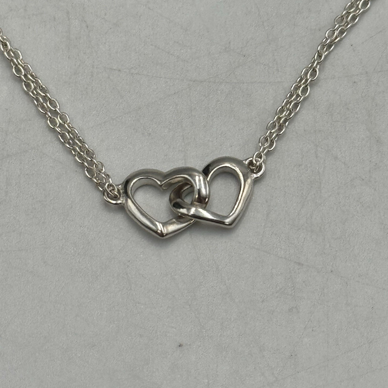 EFY Marked Sterling Silver 925 Double Heart Double Chain 17″ Necklace 3.8g