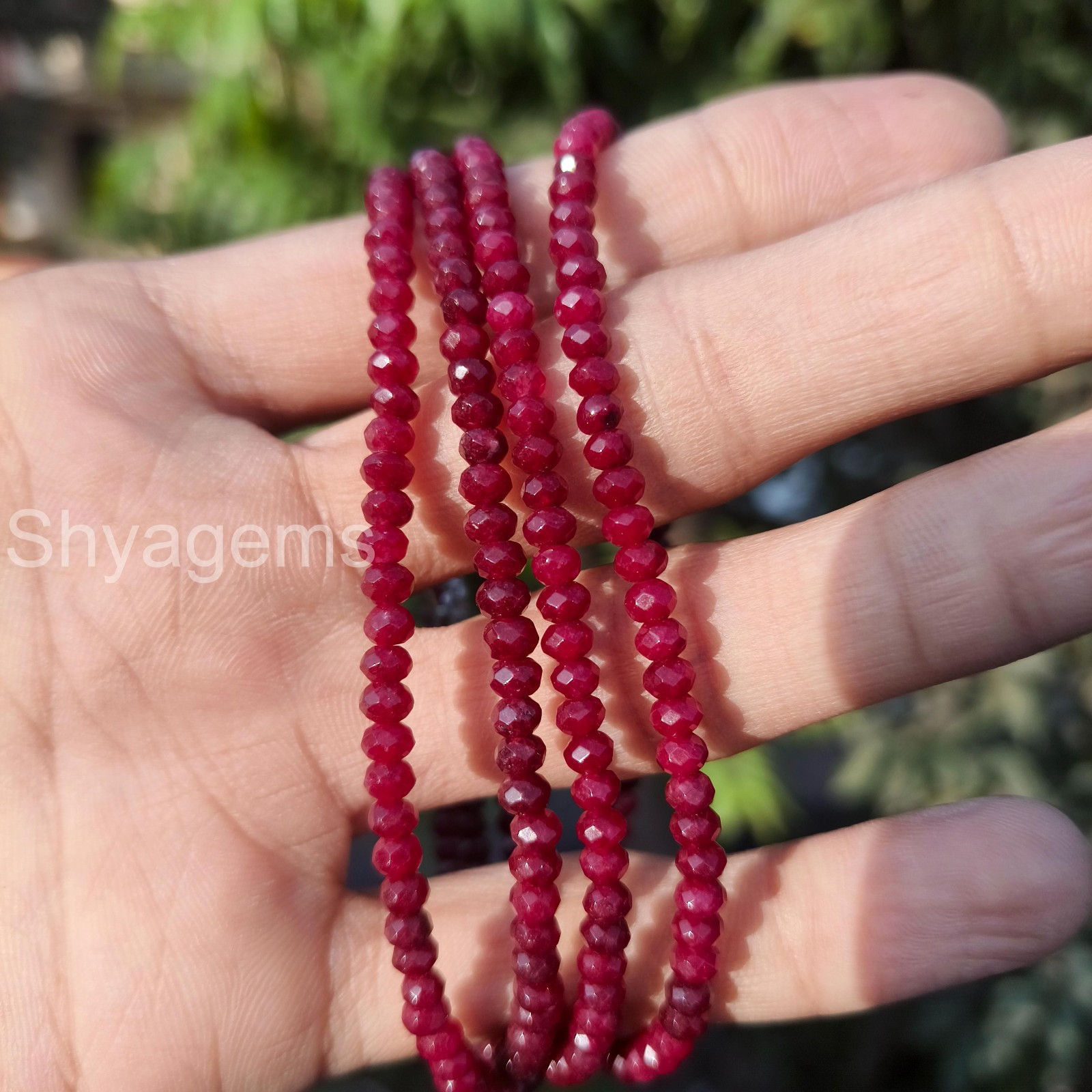 Red Ruby 4mm Faceted Beads Necklace, Dainty Ruby Gemstone Necklace
