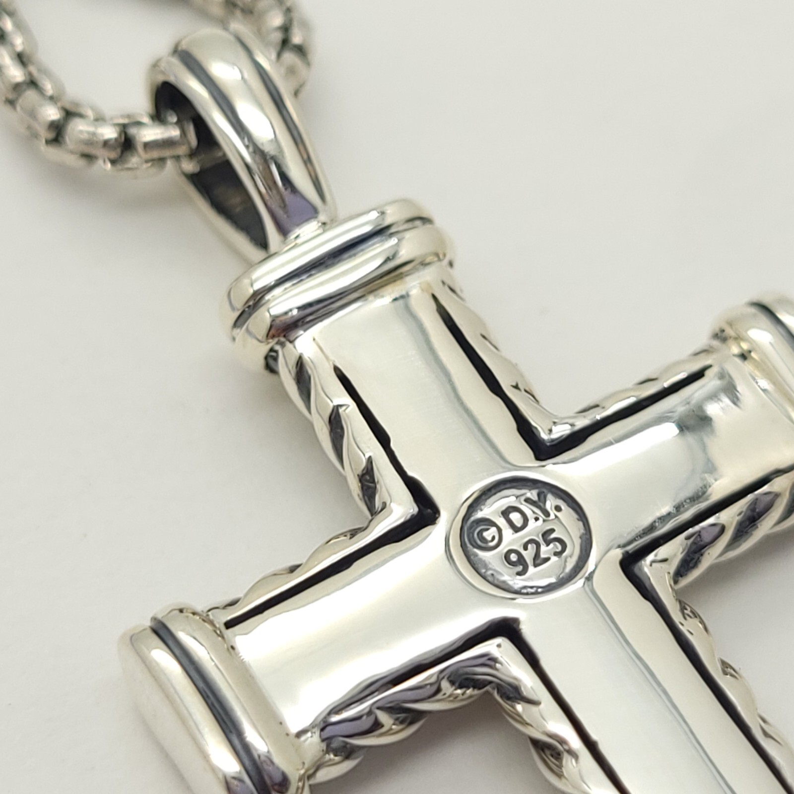 David Yurman Sterling Silver Black Diamond Large Chevron Cross with 20 in Chain