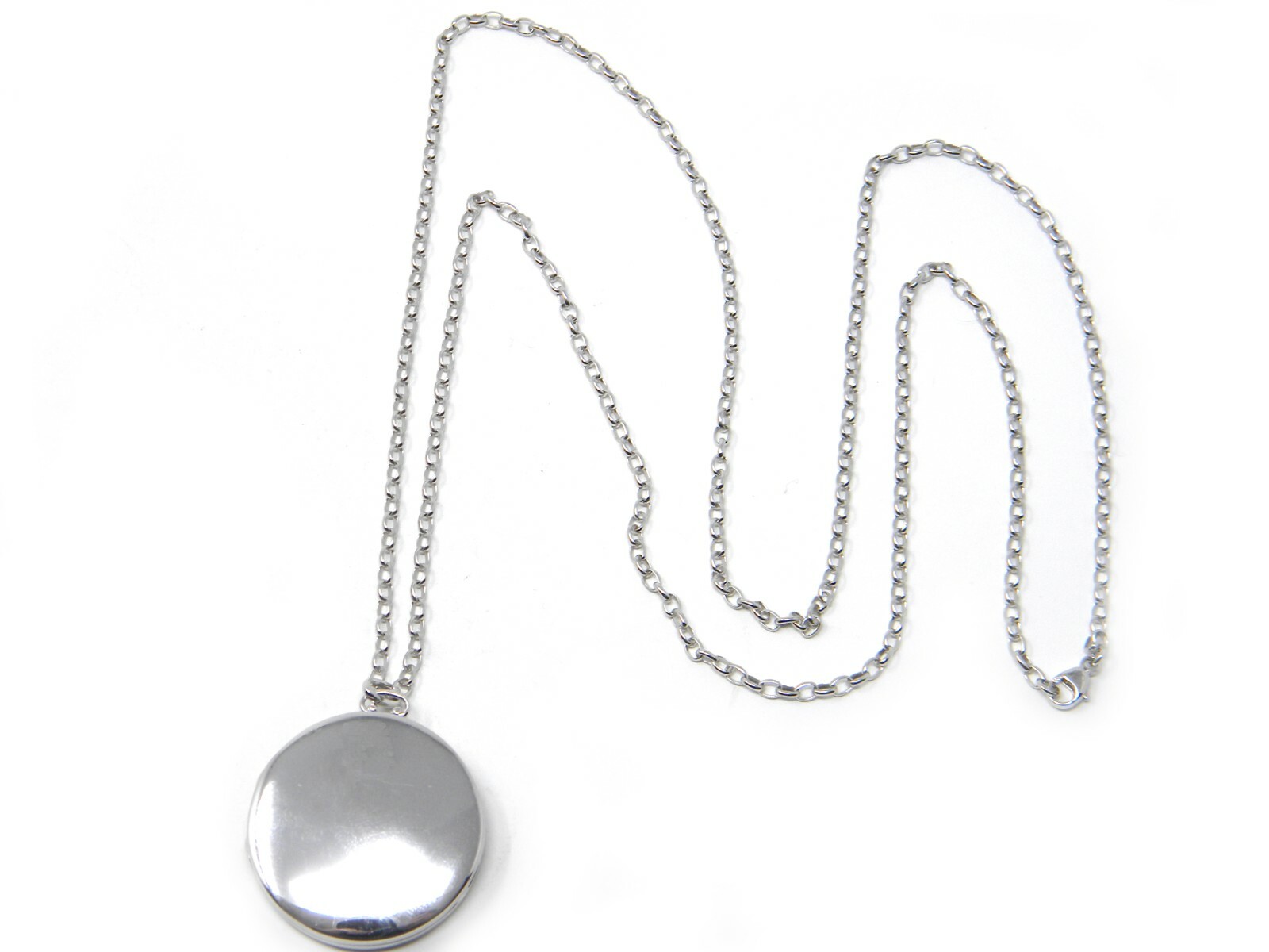 NEW Monica Rich Kosann 1.25″ Silver Round Locket 30″ Belcher Chain Necklace