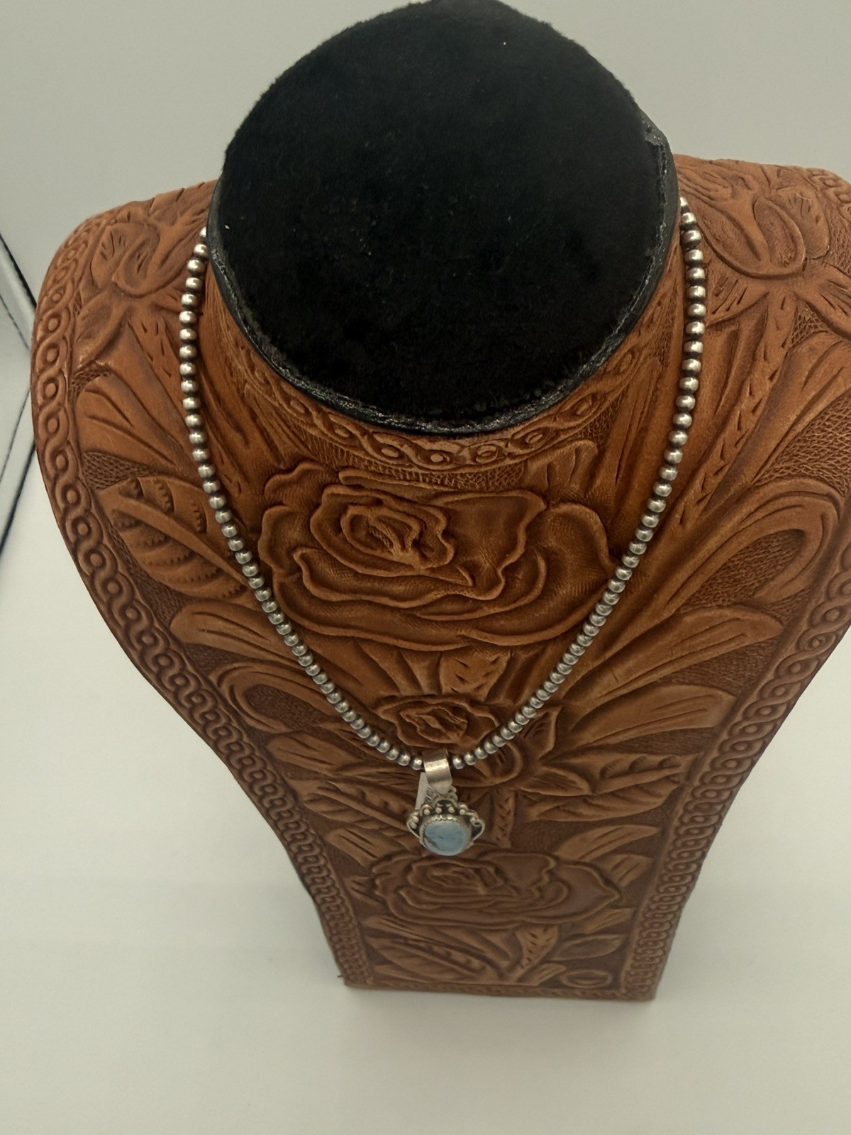 Sterling Silver 3mm Bead Ball Chain With Elegant Golden Hill Turquoise Pendant