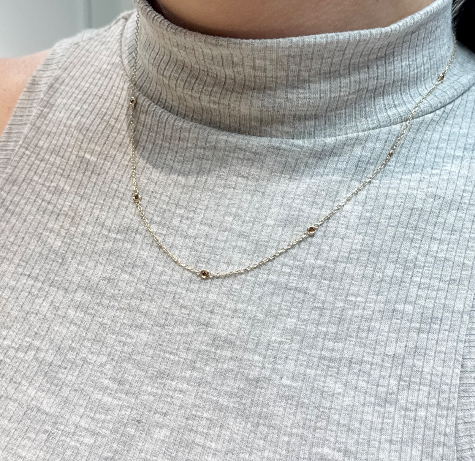 14k Yellow Gold Natural Red Irradiated Diamond Bezel By Yard Necklace 0.30ctw