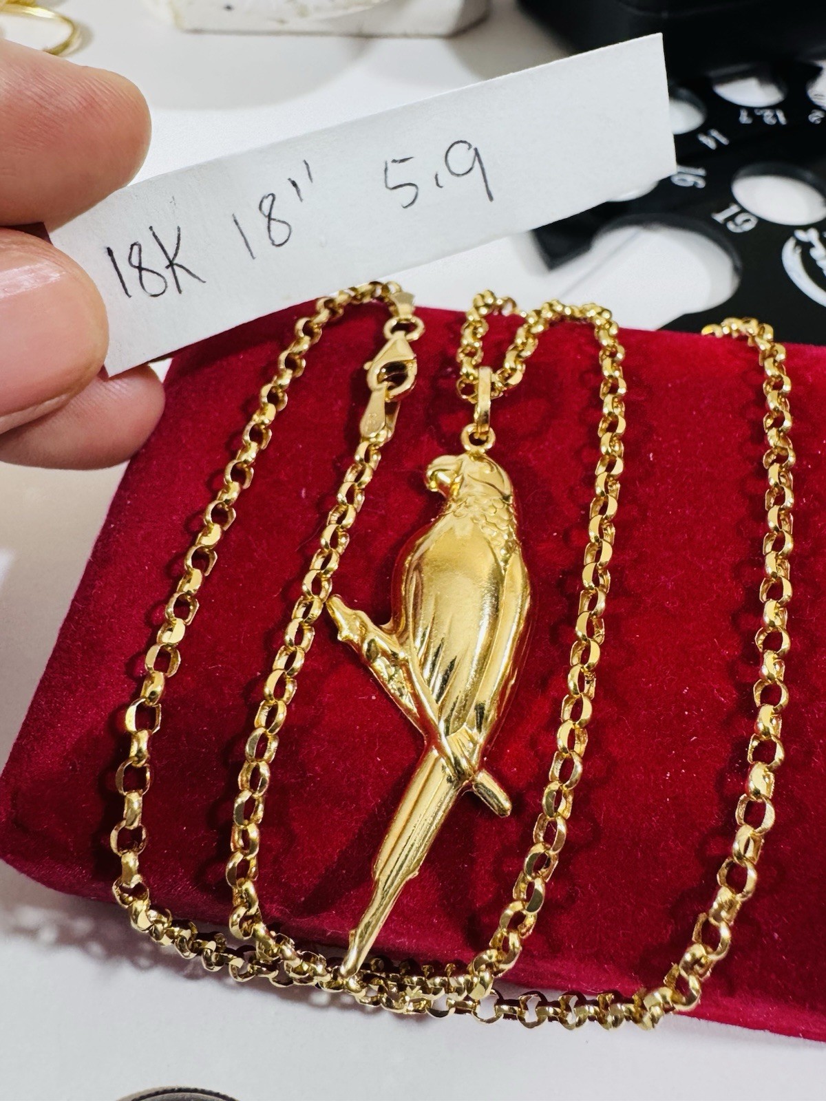 Solid 18K 750 Real Dubai Fine Gold Eagle Bird Set Necklace 18” long 3mm 5.9g