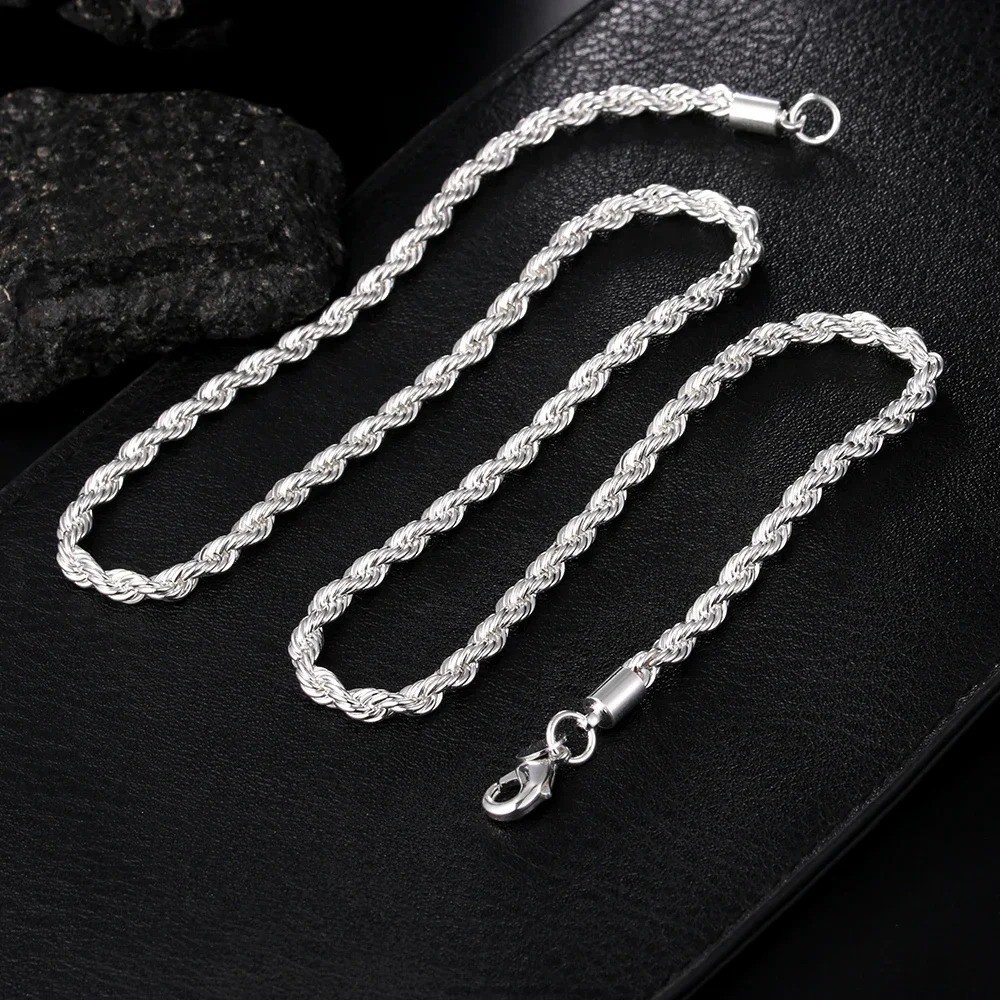 925 Sterling Silver Italian Rope Chain Men’s Necklace 4mm – NEW