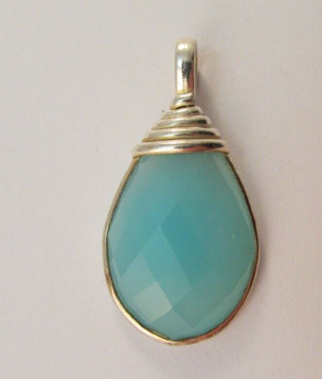 INDIA 925 Sterling Silver Blue Chalcedony Teardrop Pendant
