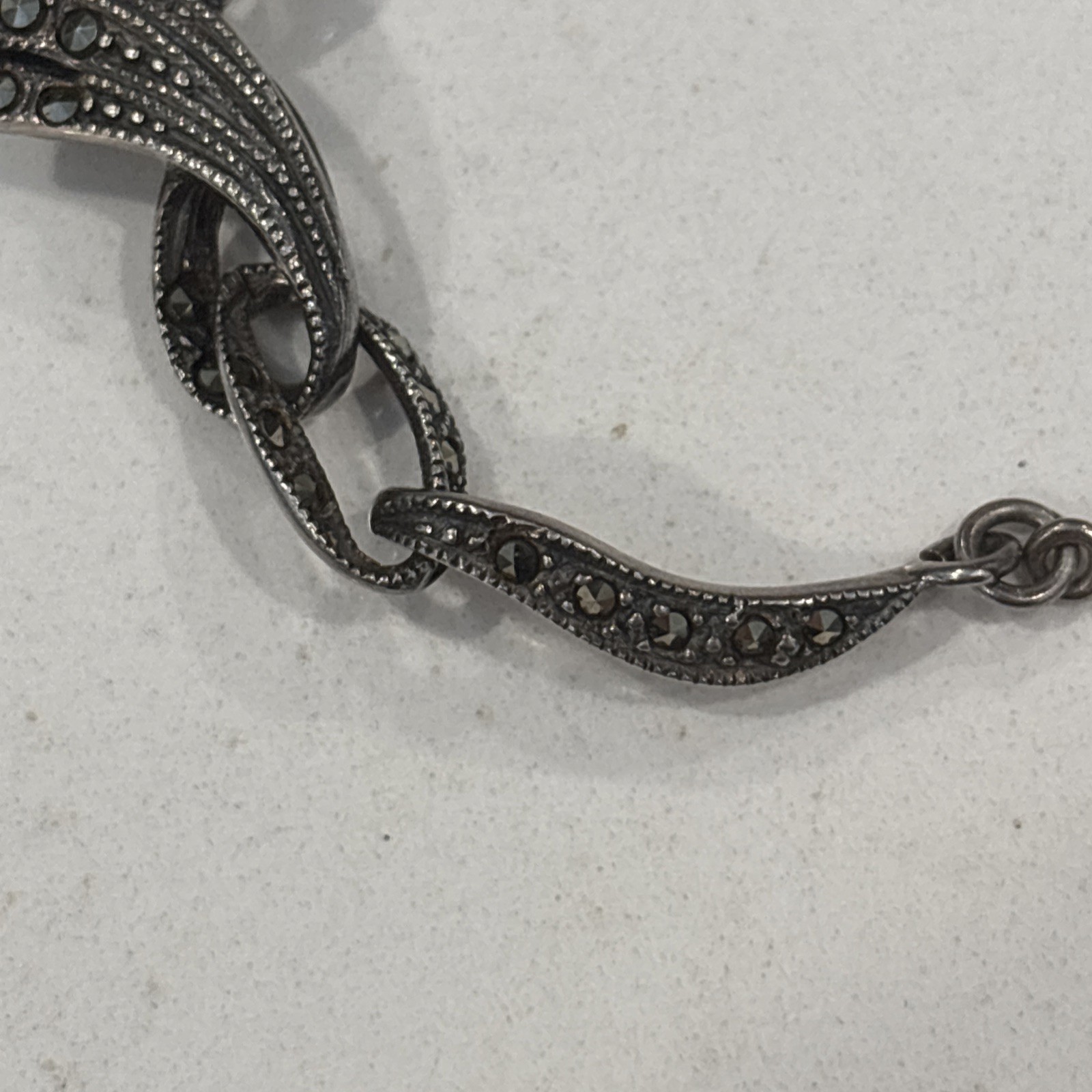Beautiful Sterling Silver Black Onyx & Marcasite Vintage 19” Necklace