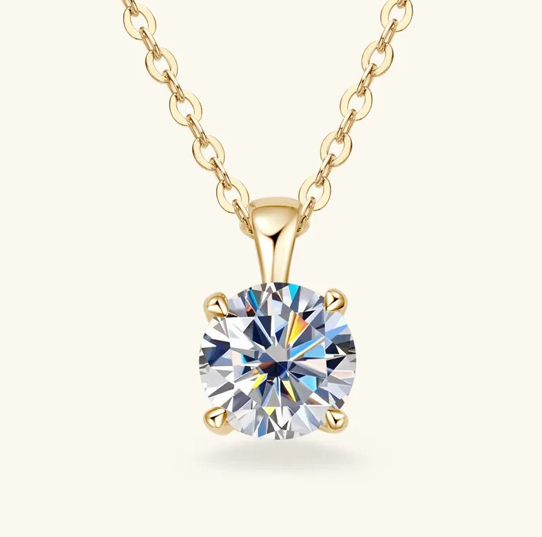 1 Carat D VVS1 Moissanite Solitaire Pendant Chain Necklaces 18k Gold Plated -GRA