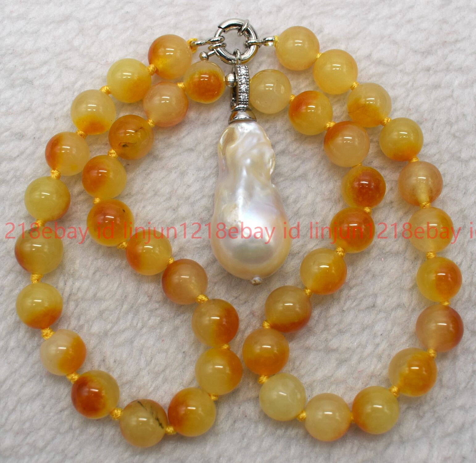 10mm Yellow Multicolor Jade Round Gems White Baroque Pendant Necklace 16-28in