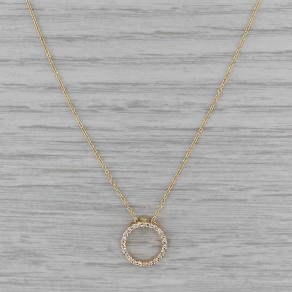 New Roberto Coin Tiny Treasures Diamond Circle Pendant Necklace 18k Gold 16″-18″