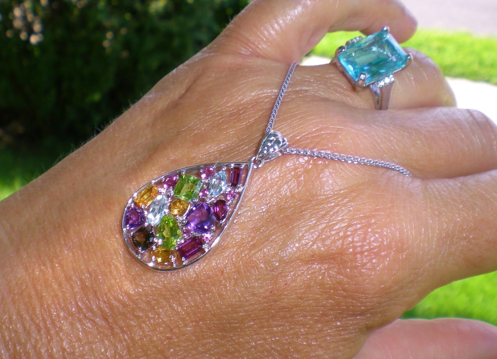 KAY Jeweler Sterling Silver Multi-Shape Natural Gemstone Teardrop Necklace 💎