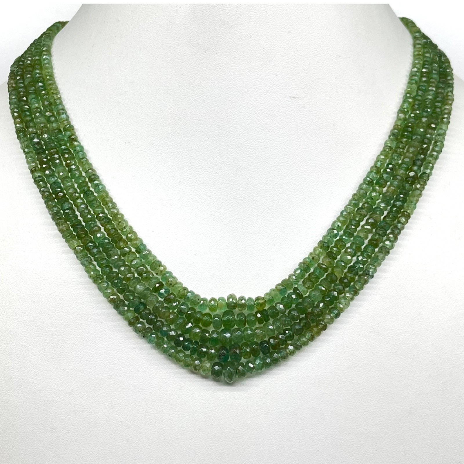 Single Strand Natural Zambian Emerald Necklace Faceted Beads 925 Clasp 18 Inch