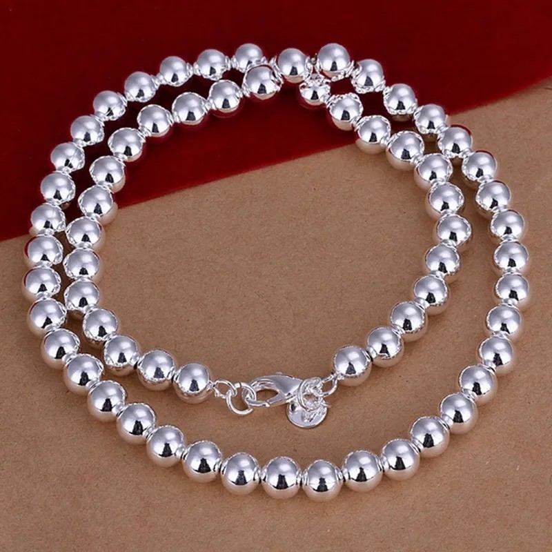 925 Sterling Silver Smooth Beads Ball Chain Necklace For Womens Mens New