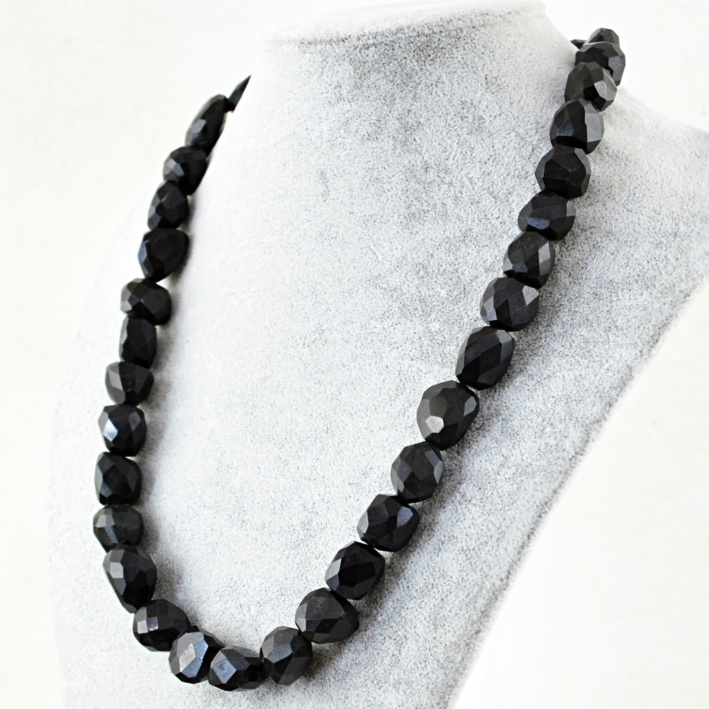 Black Spinel 646.50 Cts Natural 20 Inches Long Faceted Beads Necklace (RS)