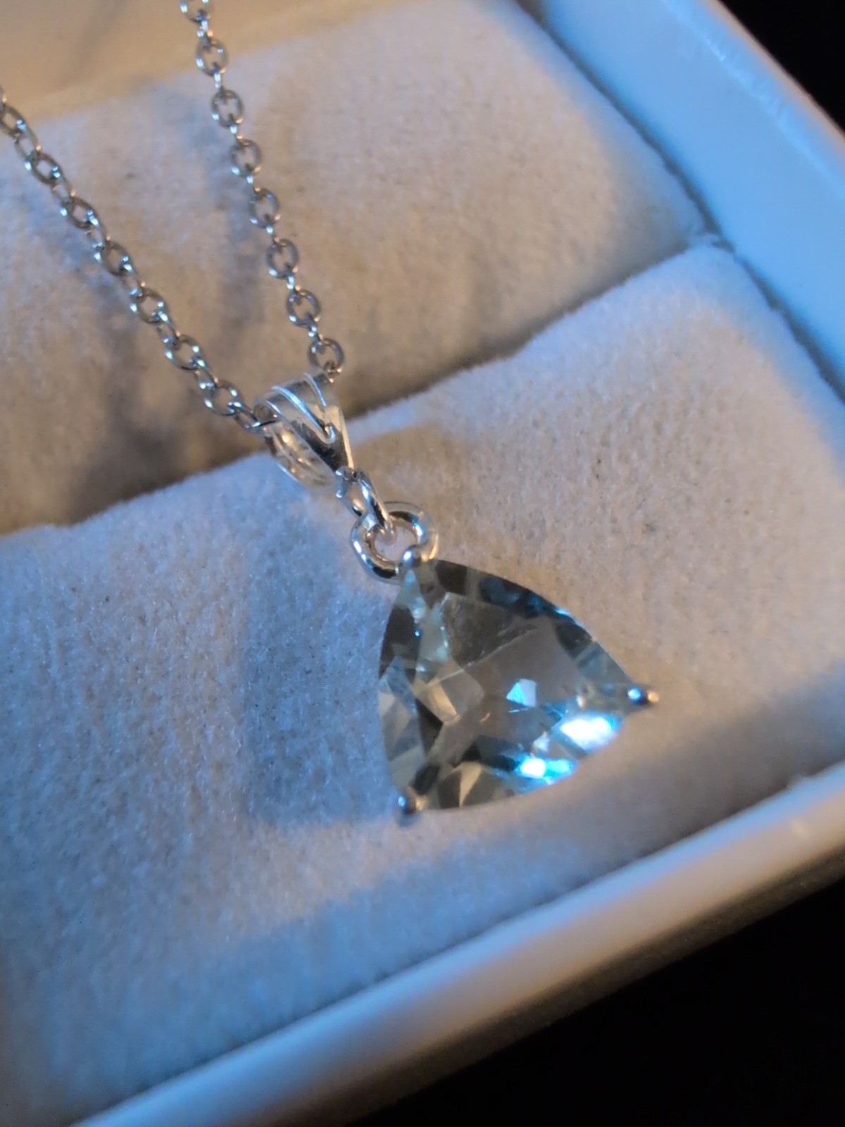 Sterling 925 Necklace Pendant 2.5CT Trillion Cut Aquamarine Loupe Clean Custom