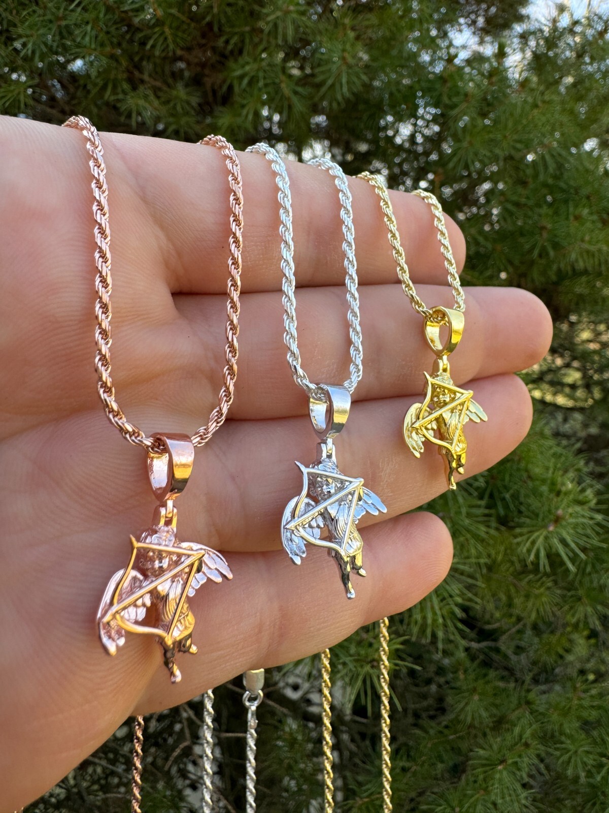 Small Cupid W. Bow & Arrow Cherub Pendant 925 Silver Love Angel Pendant Necklace