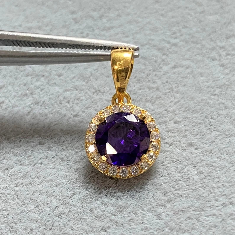 3CT Round Cut Lab Created Sapphire & Diamond Hallo Pendant 14k Yellow Gold Over