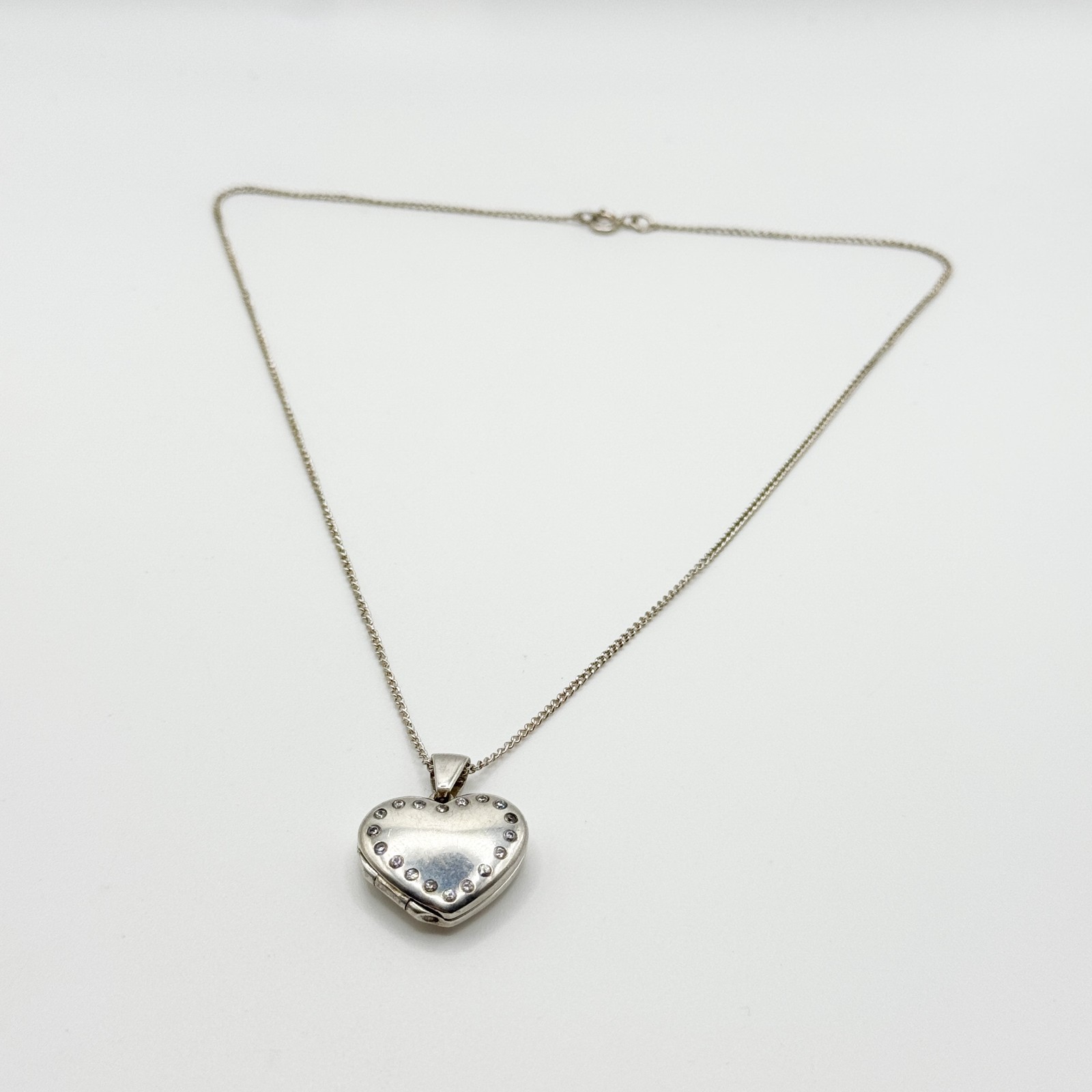 925 Sterling Silver Love Heart Photo Locket Pendant Necklace 40cm Curb Chain