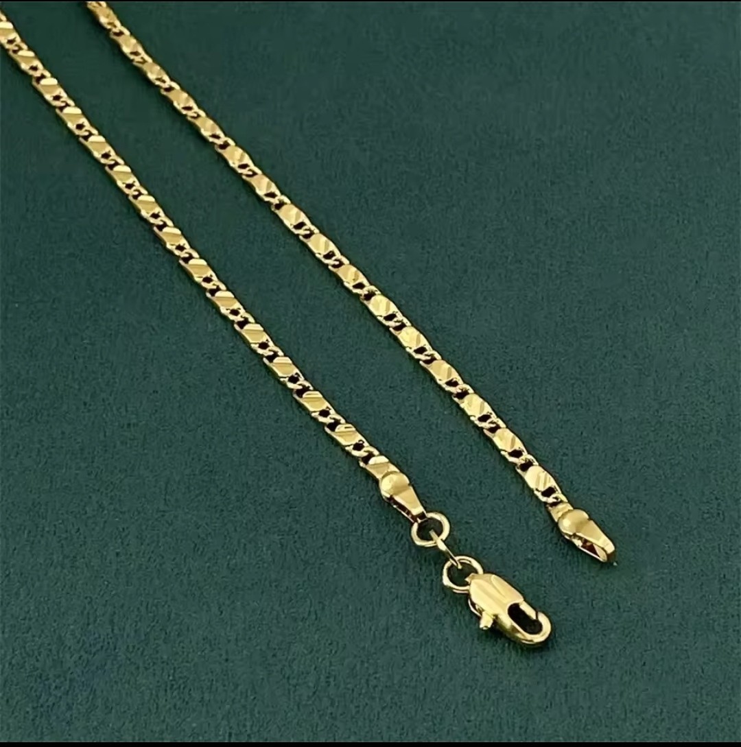 18K Gold Plated 925 Sterling Silver Figaro Chain Necklace 2MM Men Women