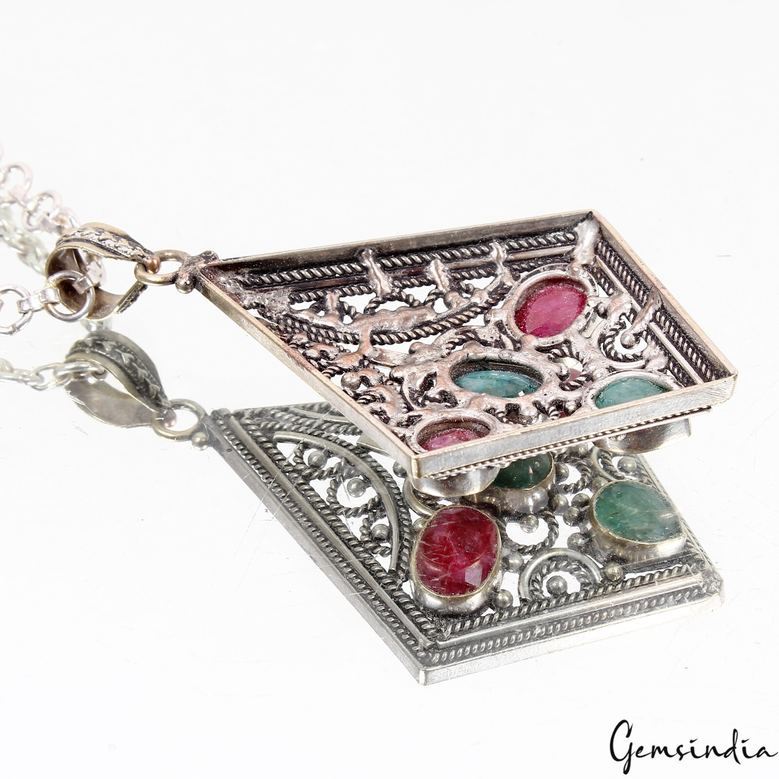 22.5g Multi Color Gems Hand Crafted German Silver Pendant Women Jewelry 3.25inch
