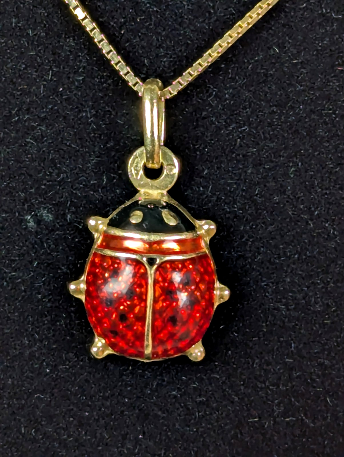 Vintage 18K SOLID Yellow Gold Lady Bug Pendant Charm Jewelry Gift FREE Shipping