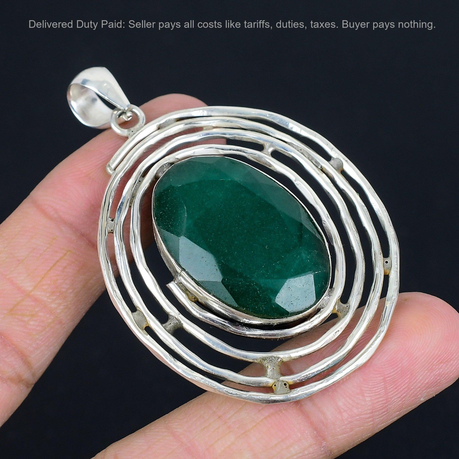 Oval Zambian Emrald Gemstone Sterling Silver Birthday Anniversary Unique Pendant