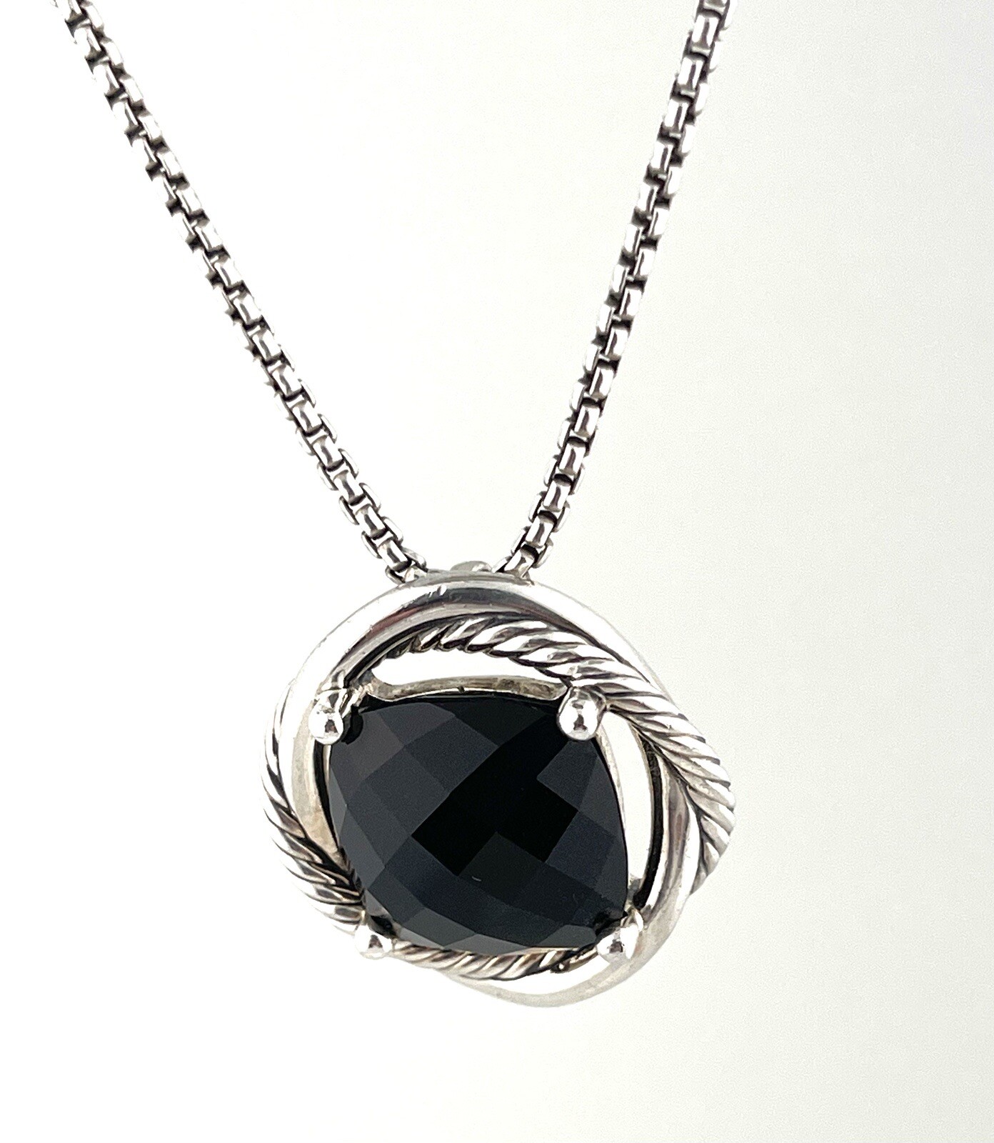 David Yurman Sterling Silver Infinity 14mm Black Onyx Pendant 18″ Necklace 925