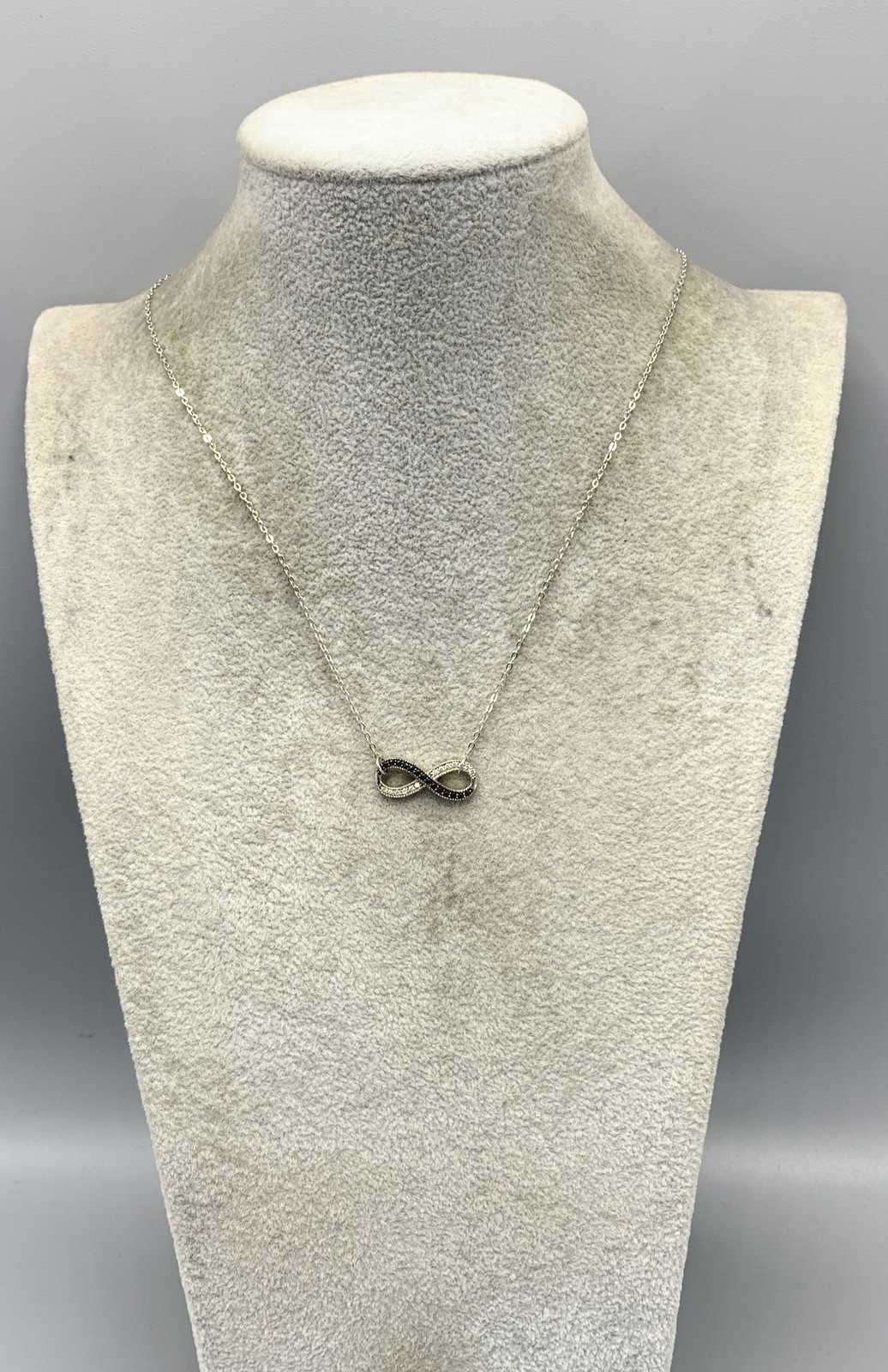 Sterling Silver, Black & White CZ Gemstones Infinity Symbol Necklace