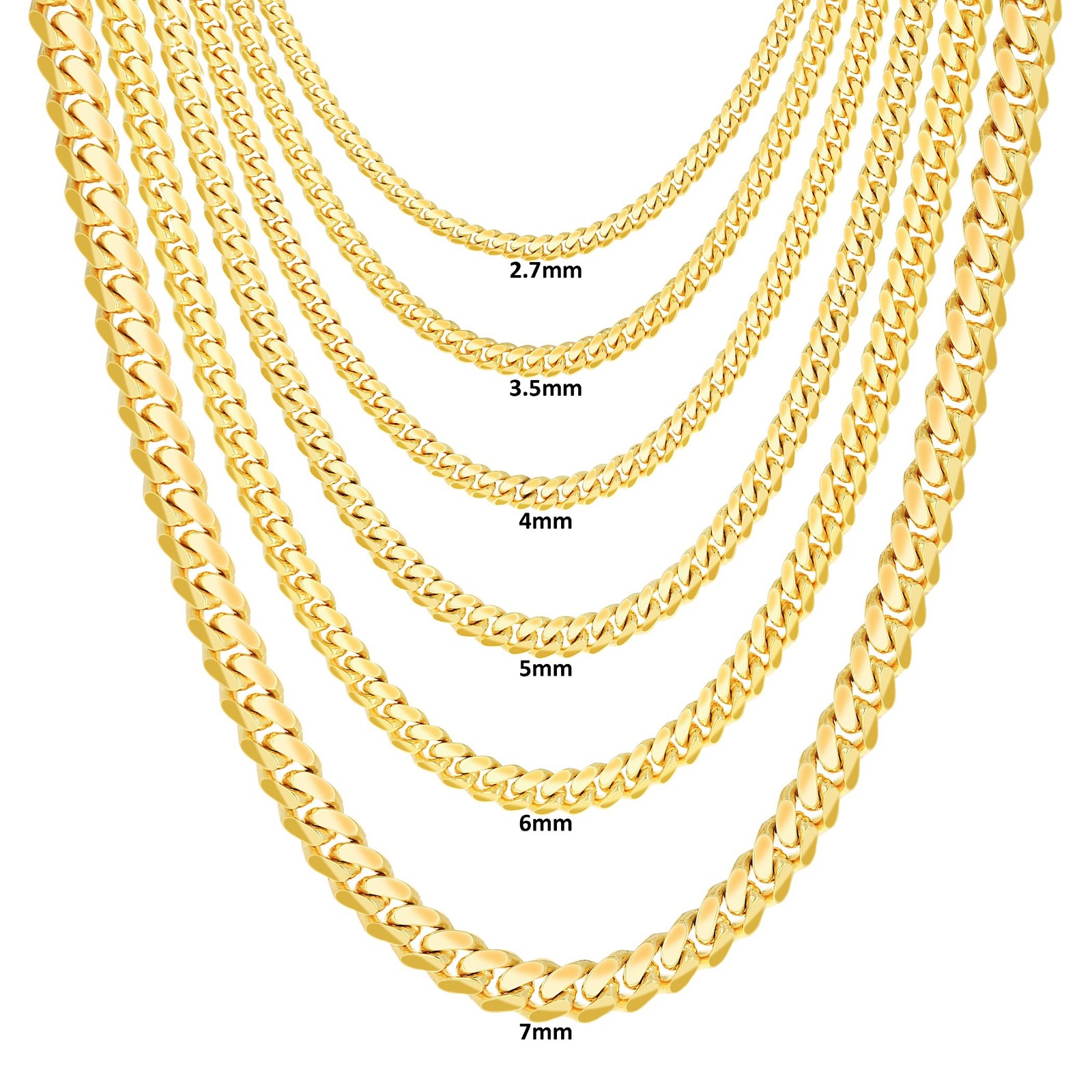 18K Yellow Gold Solid 2.7mm-7mm Miami Cuban Chain Necklace Mens Womens 16″-30″