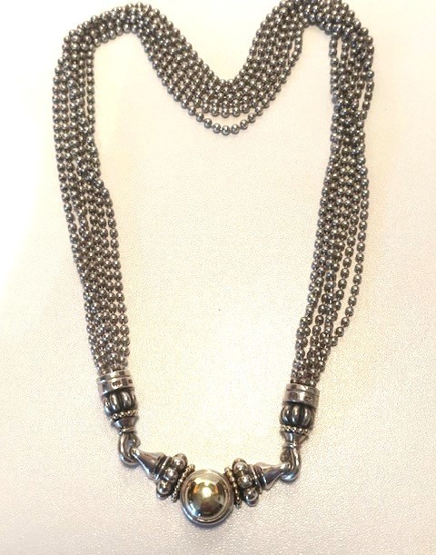 Lagos SS/18k Caviar Pendany and 6 strand chain. “C” clasp