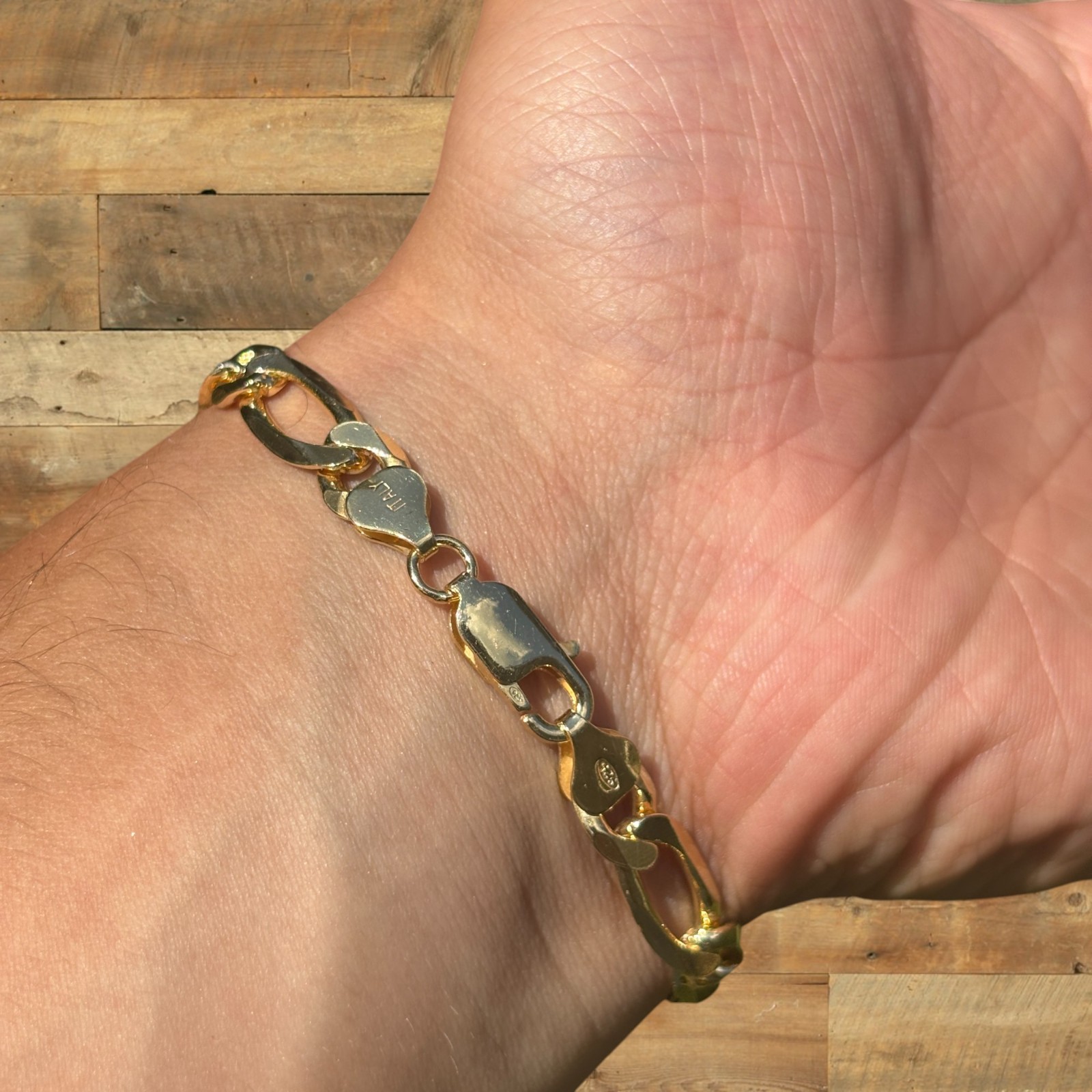 8mm Figaro Bracelet Link – Real Solid 925 Sterling Silver Or 14k Gold Vermeil