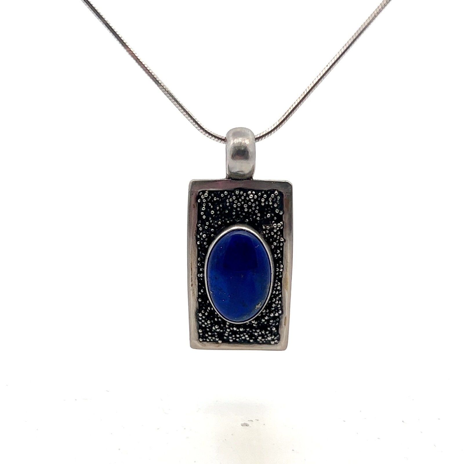German .835 Silver Oval Blue Lapis Lazuli Pendant Necklace 