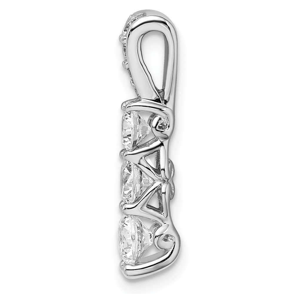 14k White Gold 1 Ct Round Lab Grown Diamond VS/SI+ G+ Three Stone Fancy Pendant