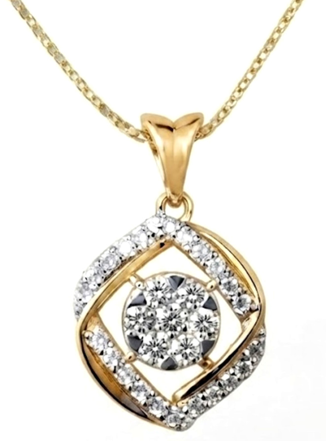 0.66ct Natural round diamond 14k BIS Hallmarked yellow gold Wedding Pendant