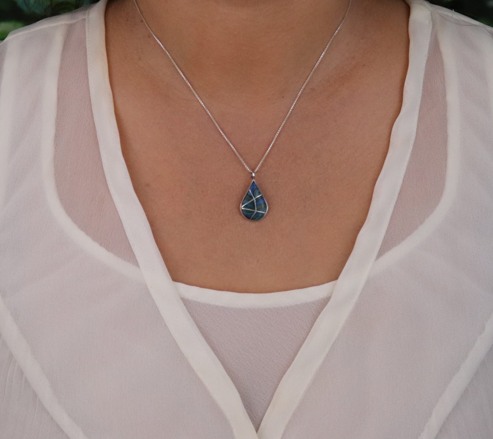 Pendant Only Sterling Silver Azurite Malachite Pendant 1″ x 1/2″ inch
