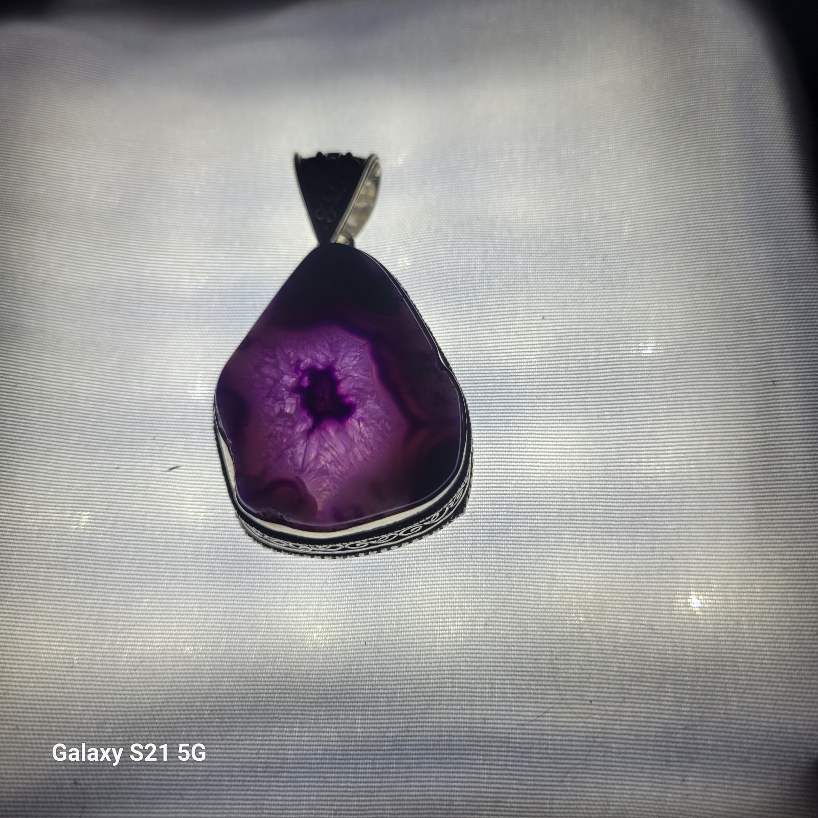 Sterling Silver 925 Purple Agate Druzy Slice Pendant Handmade Boho Jewelry