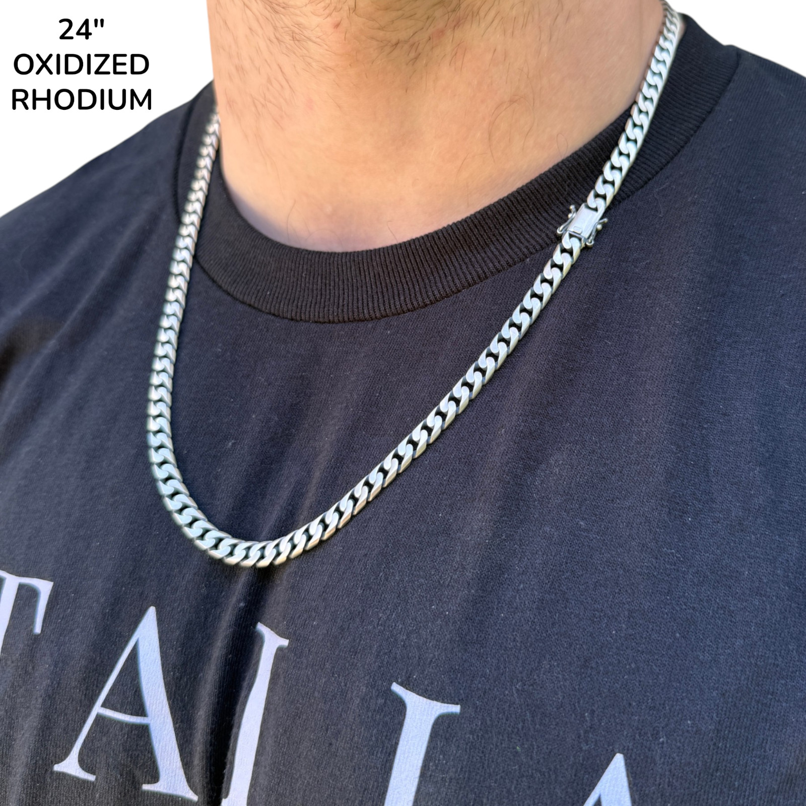 6mm Modern Miami Cuban Chain Necklace – 925 Sterling Silver Or Oxidized Rhodium