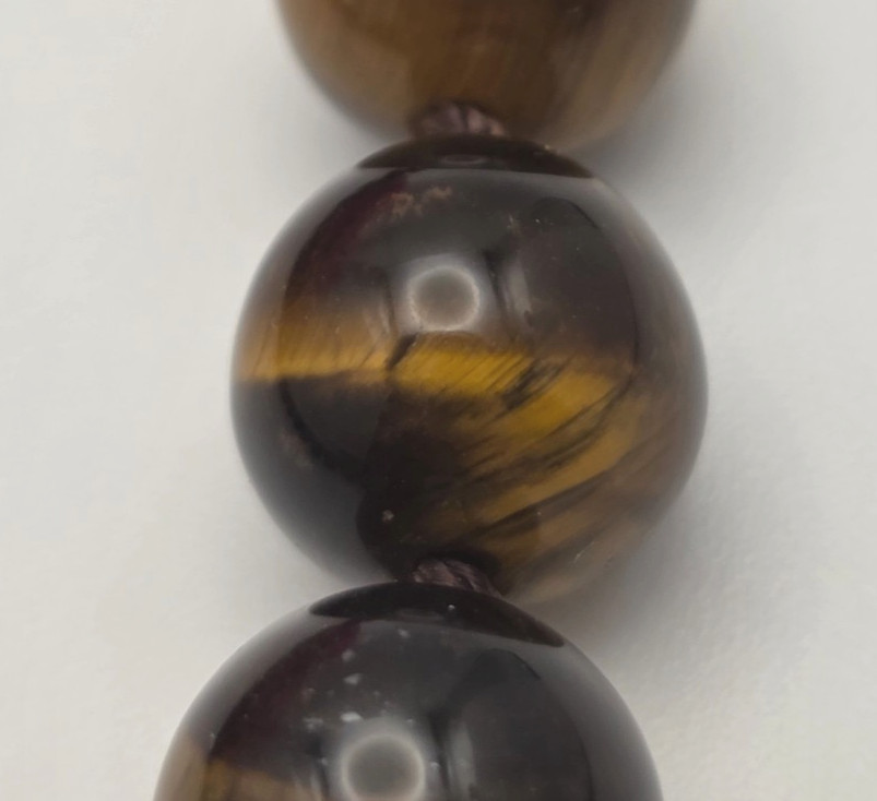 Genuine Tiger’s Eye Beaded Necklace Hand Knotted 925 Sterling Silver 20 In BBJ