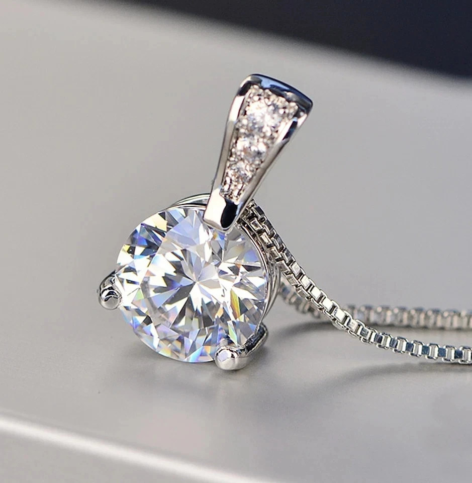 3CT Round Cut Lab Created Diamond Women Solitarie Pendant 14k White Gold Plated