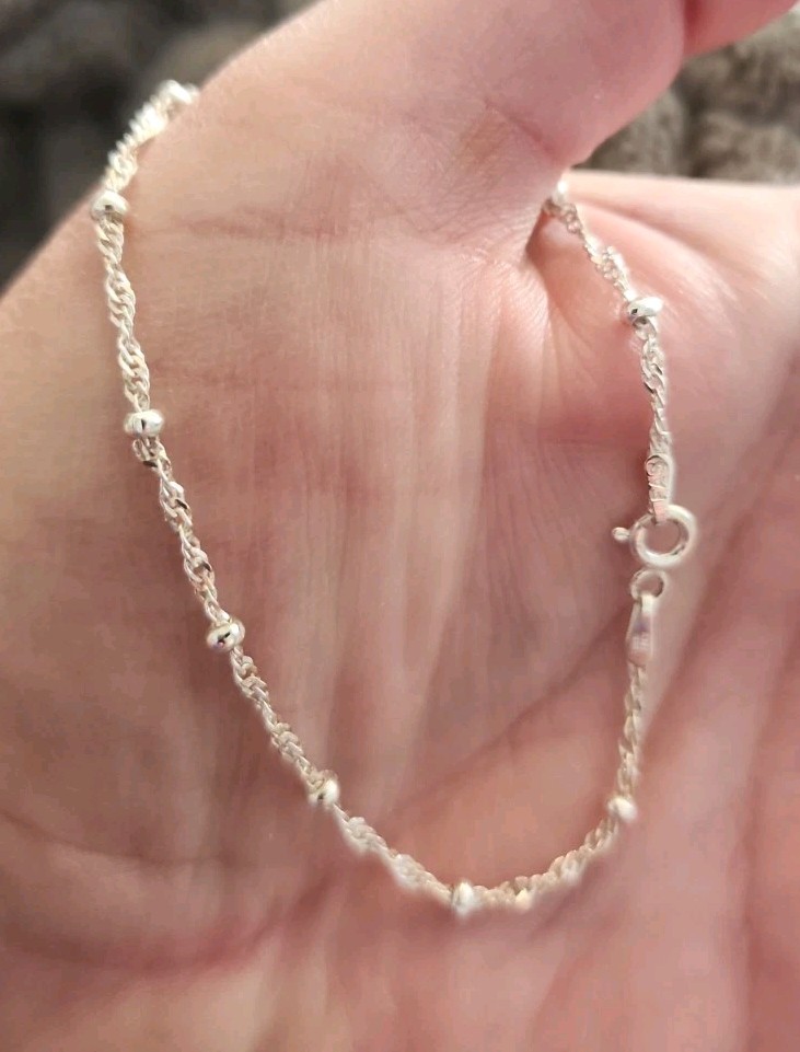 Real Solid Sterling Silver Diamond Cut Rope Chain Bracelet Dainty Womens