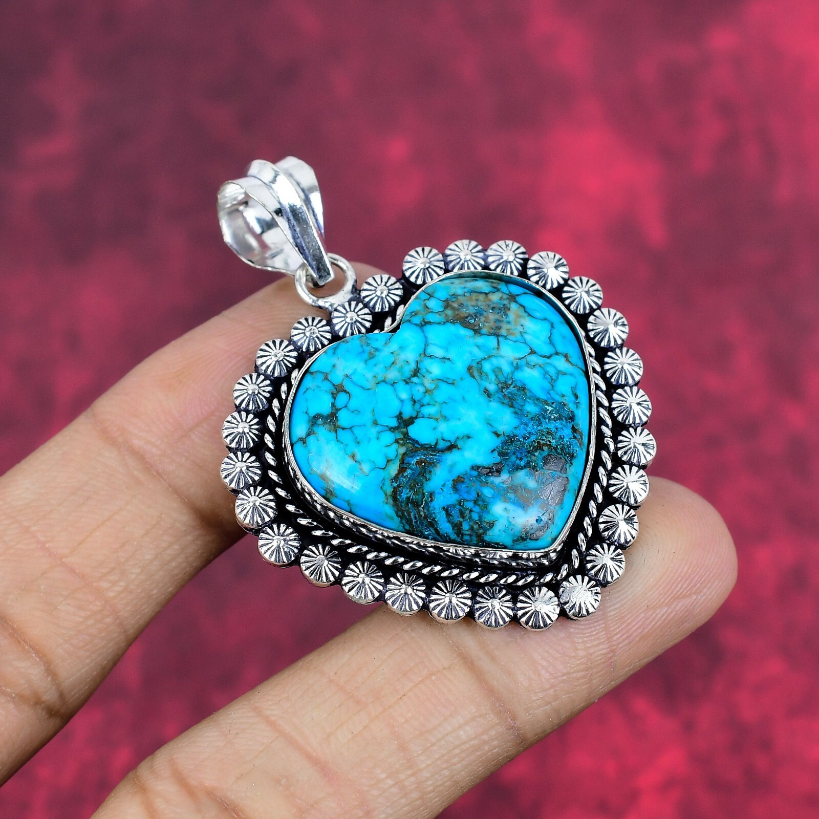 Blue Turquoise Gemstone Handmade 925 Sterling Silver Pendant Jewelry