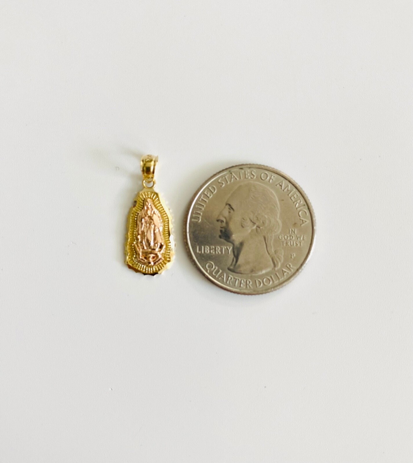 14K Solid Gold Virgin Guadalupe 20″ Necklace/22mm Gold Virgin Mary Charm- PT1084