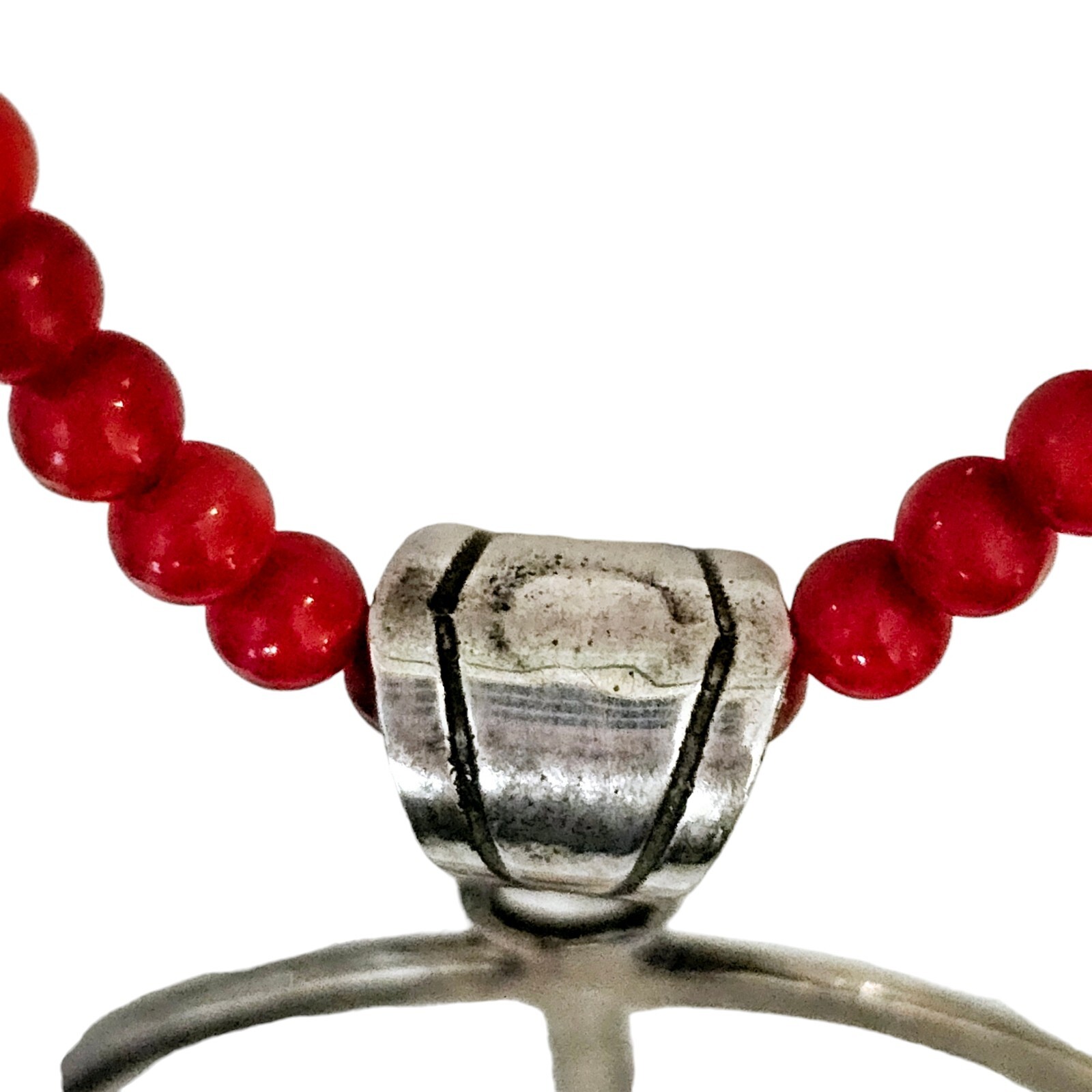 SOUTHWEST Necklace Dreamcatcher 925 Sterling Silver Coral Bead Chain Signed B